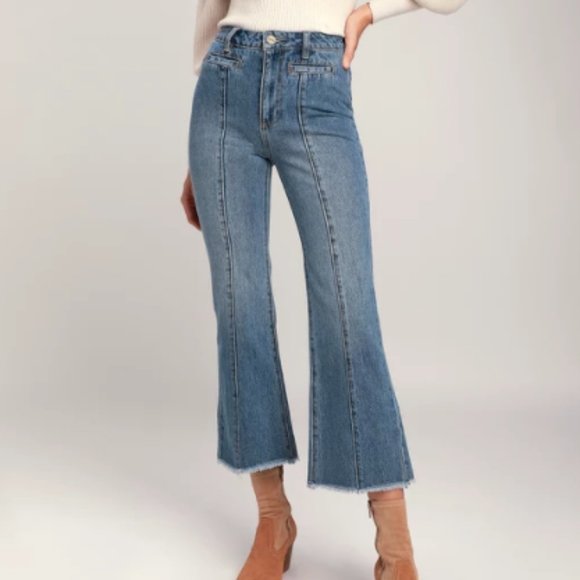 Lulus Denim - Lulu's Medium Wash Seamed Wide-Leg Jeans